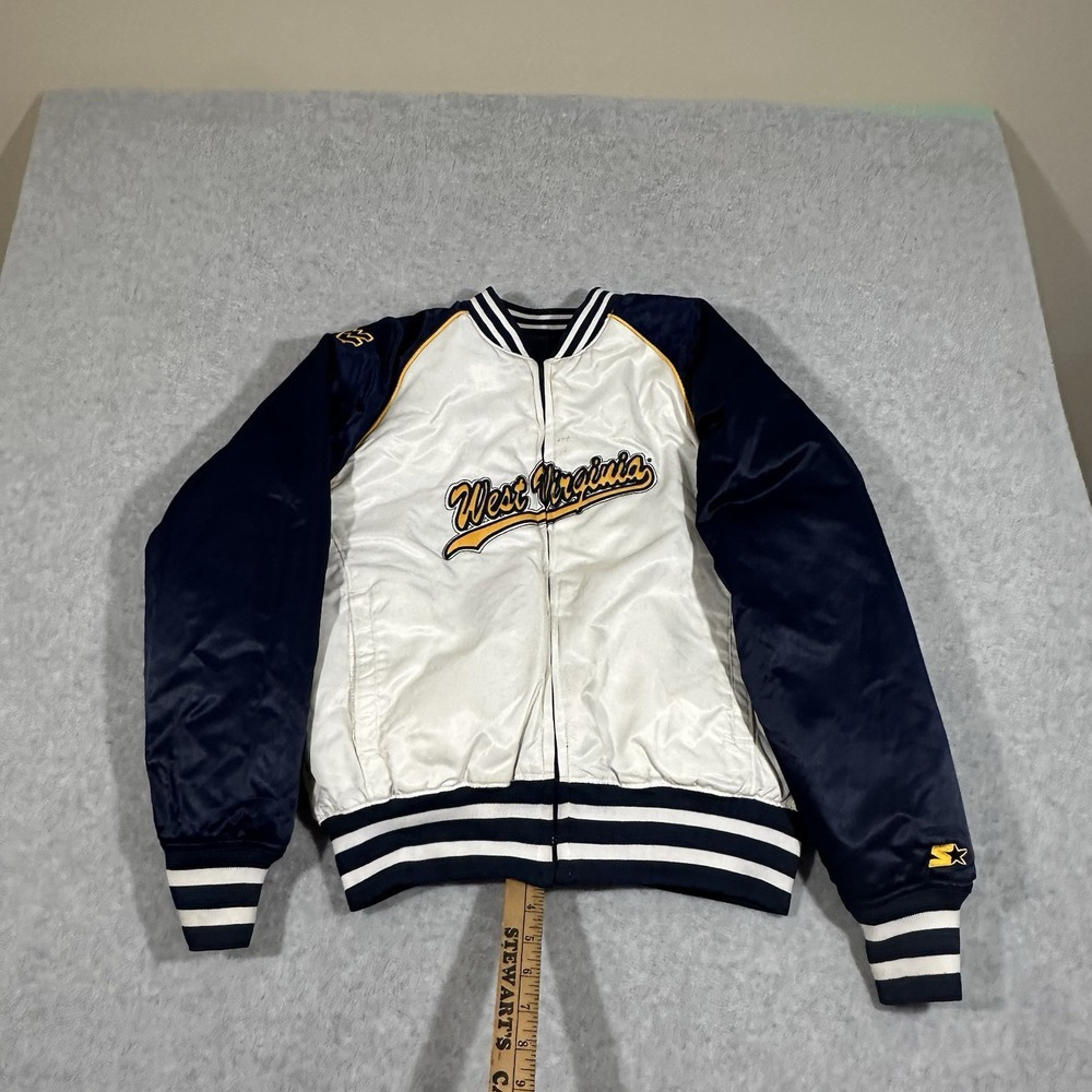 Women's Starter West Virginia Bomber Jacket Size Small. Reversible Blue /White